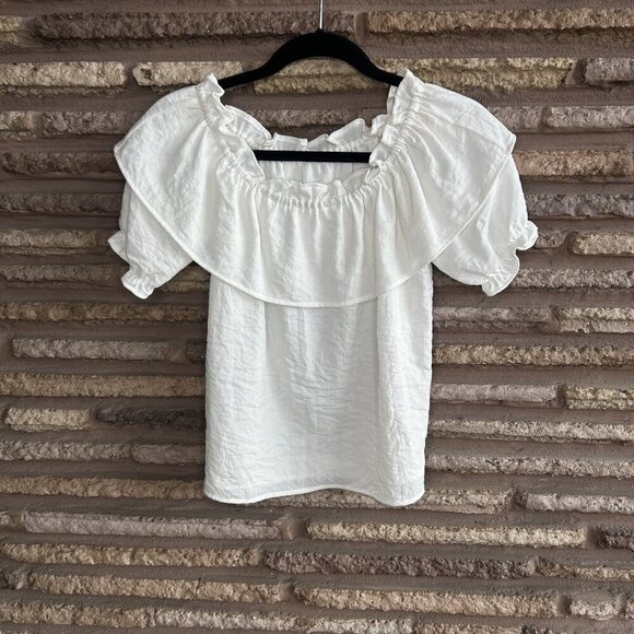 Active USA White Peasant Top With Ruffle Collar Puffed Sleeves Size Small - Picture 6 of 6